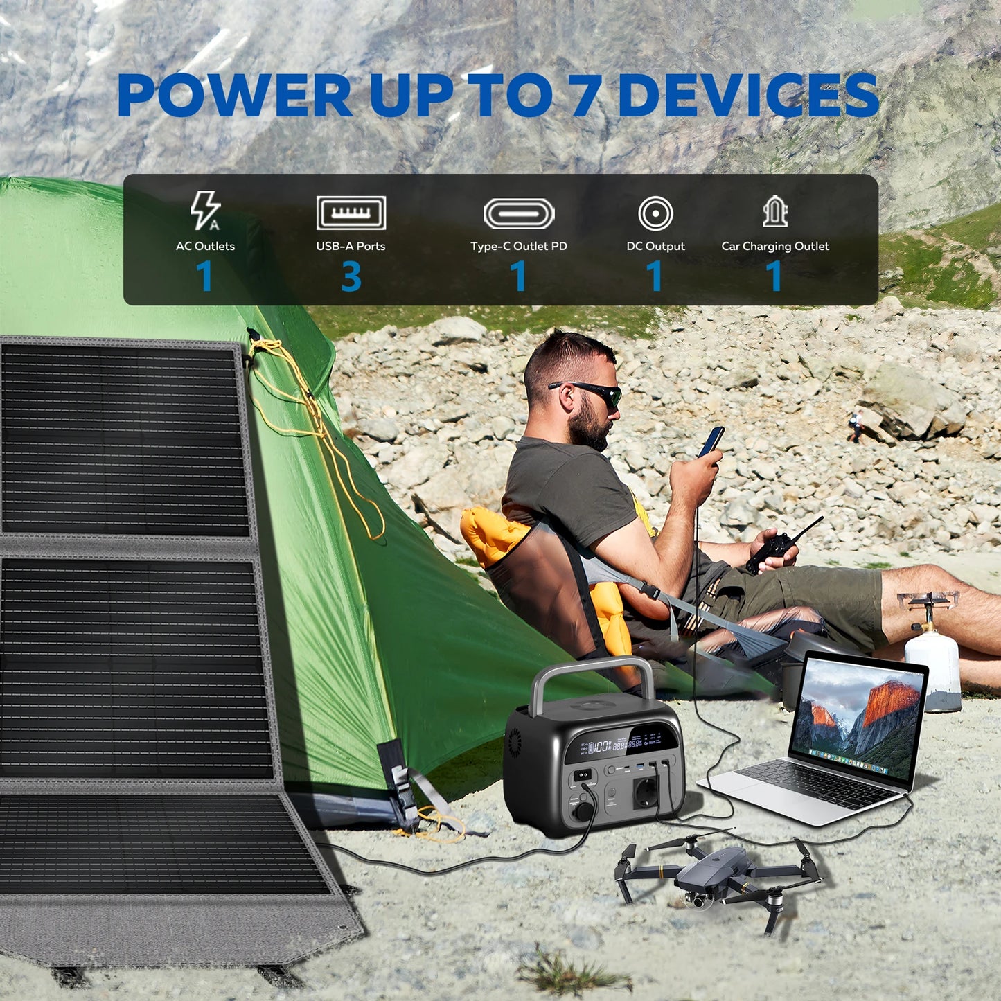 CTOLITY 500W Power Station with 100W Foldable Solar Panel, Pure Sine Wave LiFePO4 Battery, UPS, Outdoor Emergency Power Supply