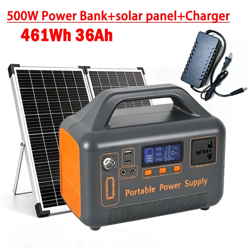 500W 220V Portable Power Station Solar Generator 461Wh 36Ah Large Capacity LiFePO4 Power Bank for Camping RV Emergency Energy