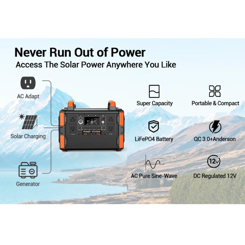 1000W Portable Power Station 1048Wh, 220V All In One Lithium Battery Generator for RV Camping Home Emergency Mobile Power Supply