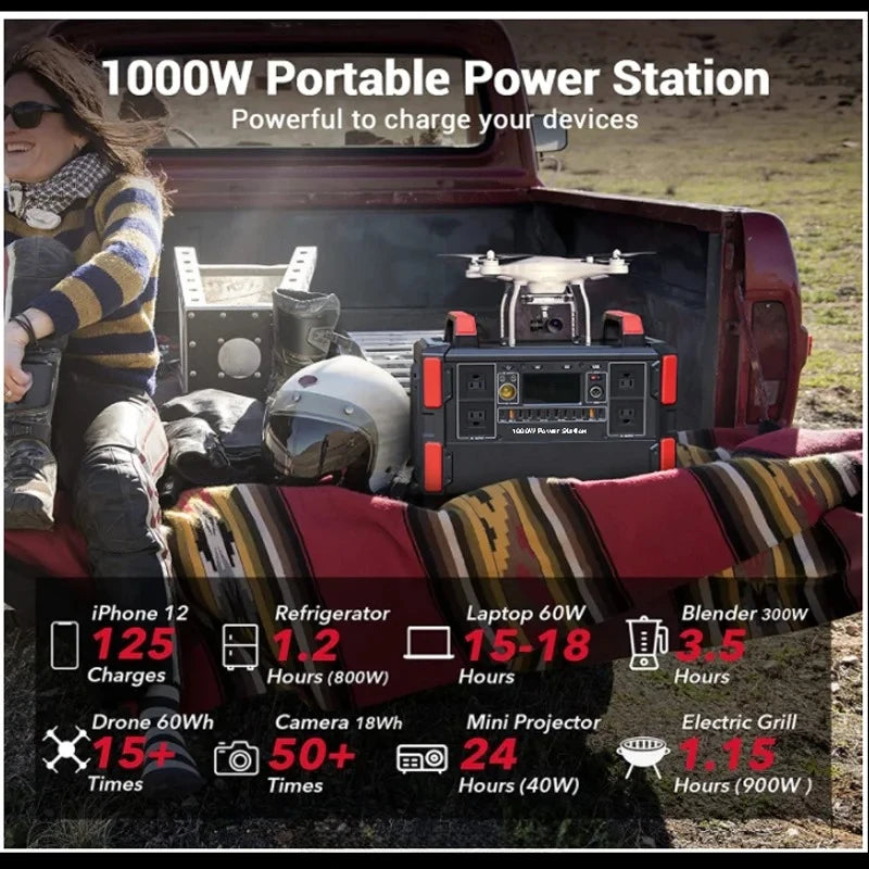 1000W Portable Power Station 1048Wh, 220V All In One Lithium Battery Generator for RV Camping Home Emergency Mobile Power Supply