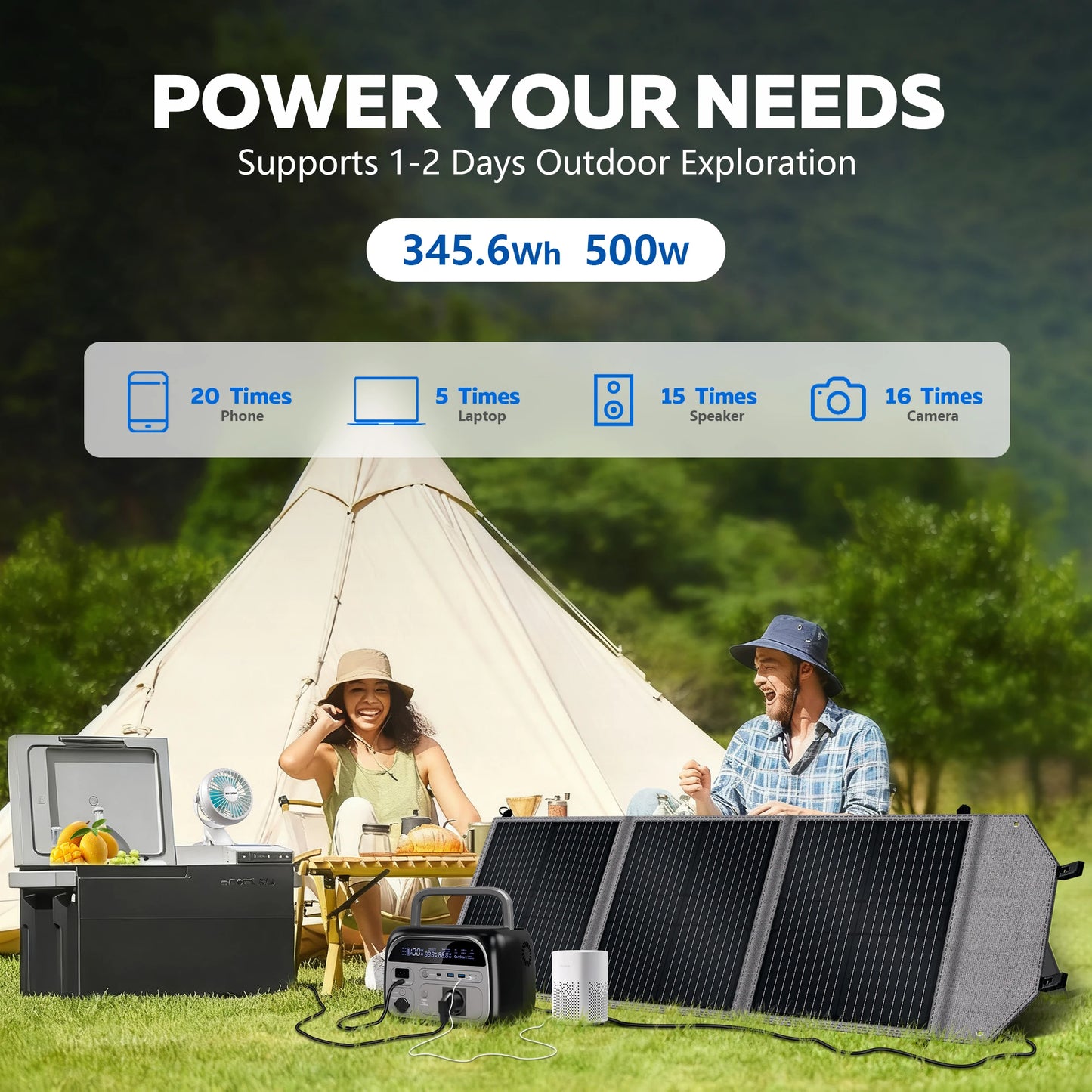 CTOLITY 500W Power Station with 100W Foldable Solar Panel, Pure Sine Wave LiFePO4 Battery, UPS, Outdoor Emergency Power Supply