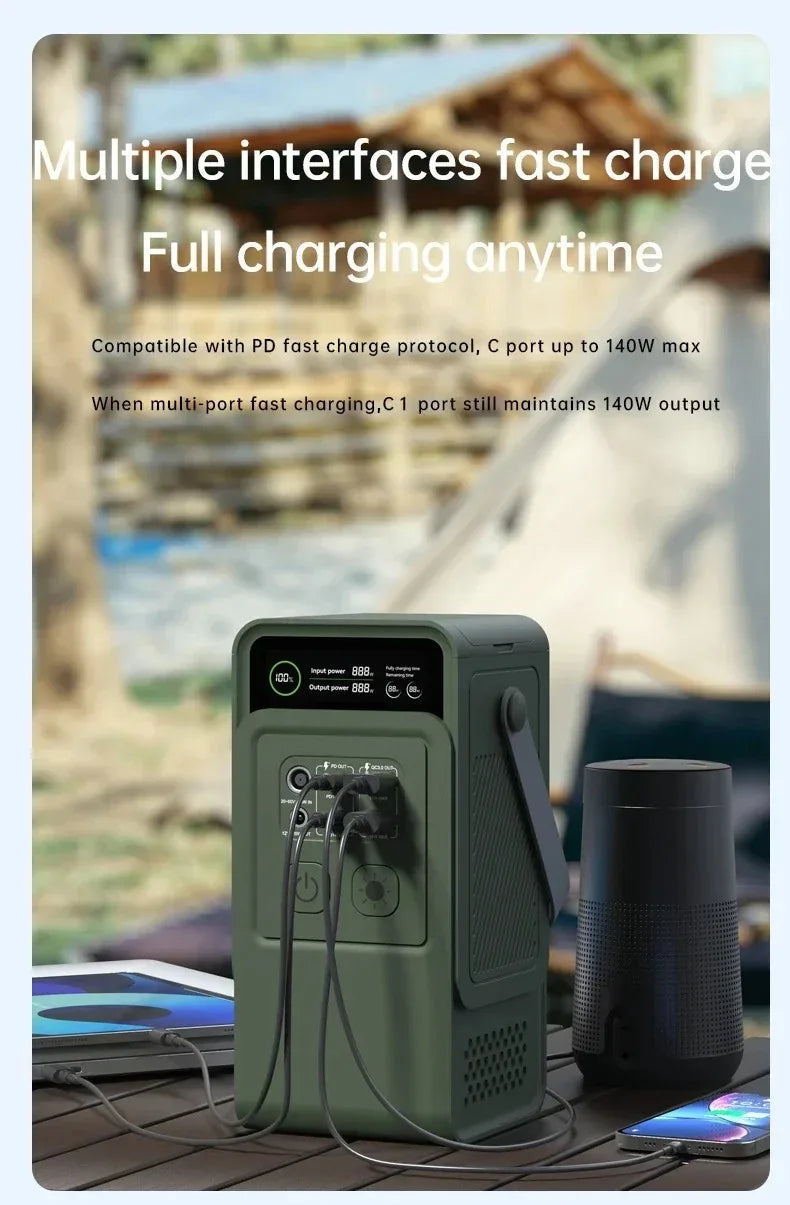 60000mAh 200W 192Wh Camping Power Station Power Bank LiFePo4 Portable Charger Battery Outdoor Solar Generator USB Port Supply