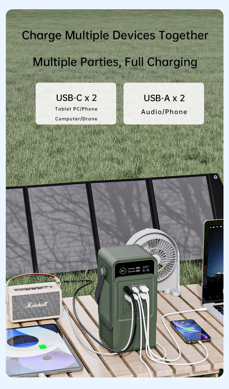 60000mAh 200W 192Wh Camping Power Station Power Bank LiFePo4 Portable Charger Battery Outdoor Solar Generator USB Port Supply